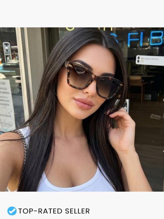 Retro Oversized Square Sunglasses Polarized U400 Vintage Cat-Eye Frame Shades main image 7